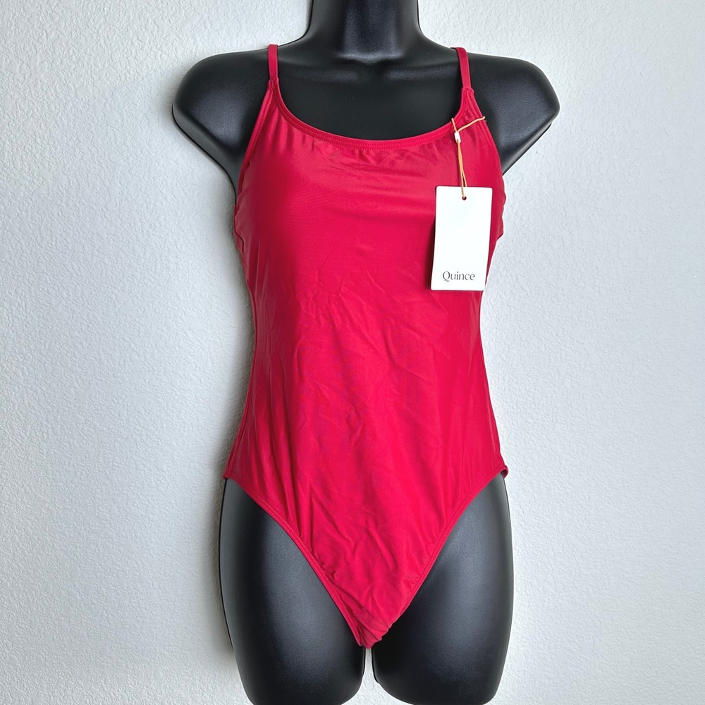 Quince Womens Red Recycled Adjustable Strap One Piece Swimsuit Size S ATG001